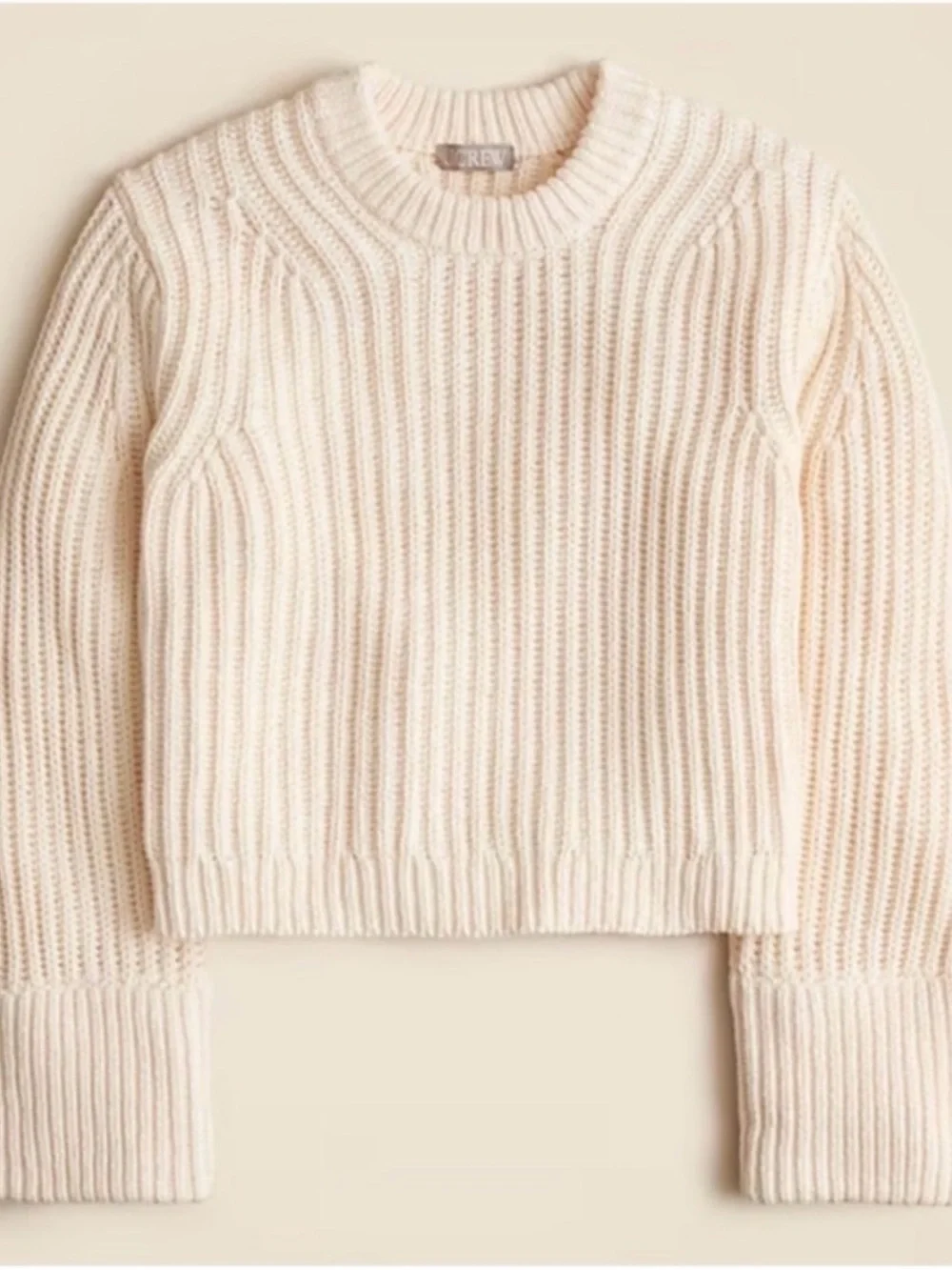 J Crew Heritage Cotton Fisherman Crewneck Sweater Womens 3X Natural Cream Crop